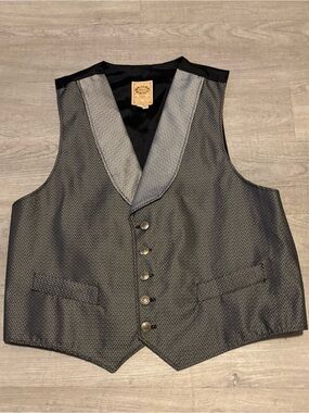 Wah Maker Mens L Vest Gray Black Cowboy Western Shawl Lapel USA Made Wedding